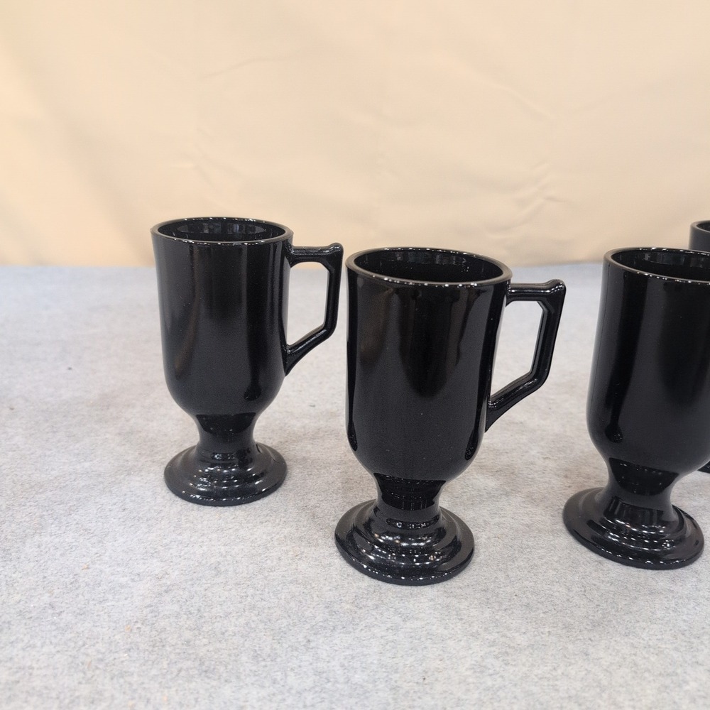 Vintage Black Milk Glass Footed Irish Coffee Mugs Pedestal Set of 4 - Picture 2 of 8
